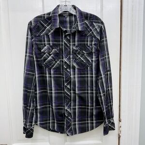 Carbon Black Purple Plaid Long Sleeve Button Down Shirt Men's Small